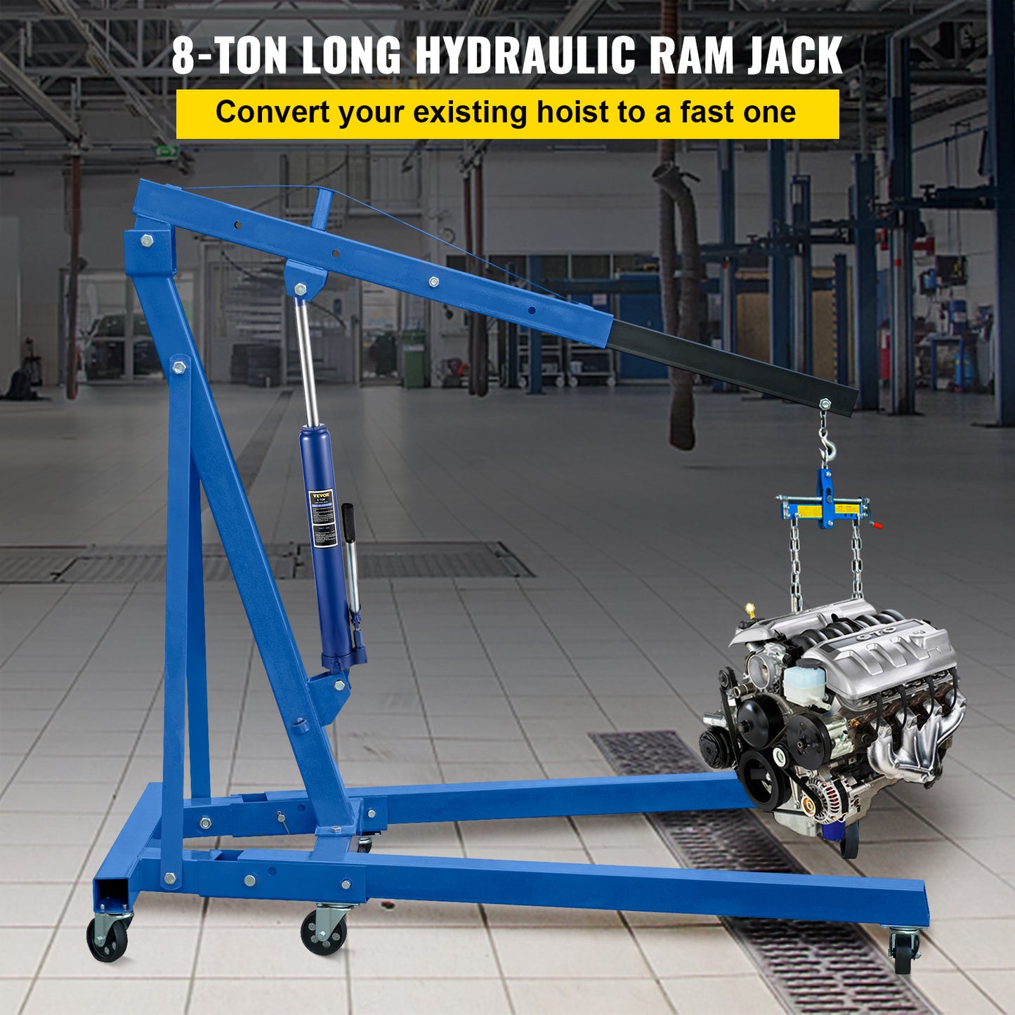 Hydraulische Lange Cilinder Krik – Hydraulische Krik – Wagenkrik – Motorlift – Werkplaatskrik – 8 Ton Capaciteit – Hefhoogte 66-116 cm – Stevig Legeringsstaal – Ergonomische Rubberen Handgreep