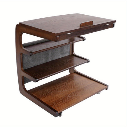 Mobiele Bijzettafel – Sofa Trolley – Bedtafel – Laptop Tafel – Opbergrek – 4 Lagig – Verstelbaar Bovenblad – Houtlook Bruin