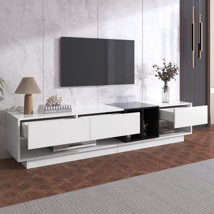 TV Cabinet, Entertainment Cabinet, Low Cabinet, White and Black High Gloss Combination. Colour blocking design, drawers, compartments, multiple storage spaces, 190*40*34 cm