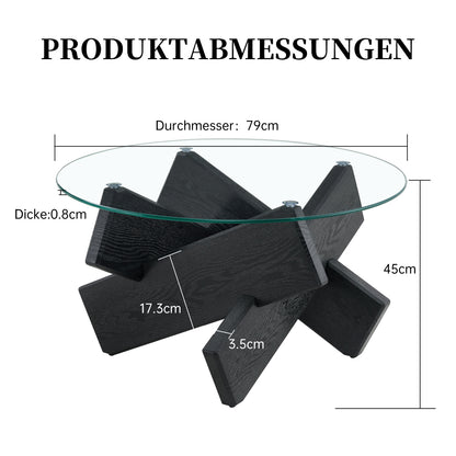 Salontafel Glas – Woonkamer Tafel – Koffietafel – Bijzettafel – Ronde Tafel – Gehard Glas – Zwarte Metalen Poten – Ø79 cm Diameter – 0,8 cm Dik Temperglas