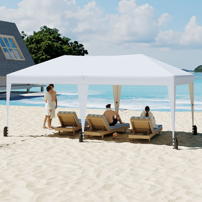 Partytent – Paviljoen – Tuintent – Feesttent – Opvouwbare Tent – 590x300 cm – Pop-up & Verstelbare Hoogte – Waterbestendig Oxford Stof met Draagtas met Wieltjes