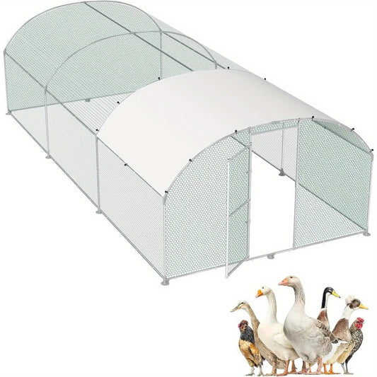 Galvanized Steel Chicken House with Arched Shade Roof & Door - Hexagonal Wire Mesh Free Range Coop for Chickens & Small Animals, Durable PE Canopy Outdoor Poultry Pen (Multiple Sizes: 3x2m, 3x4m, 3x6m, 3x8m), Chicken Coop Acc