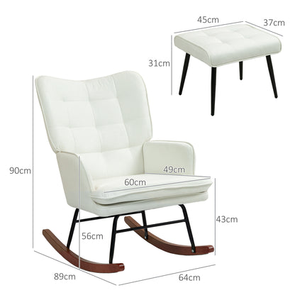 Schommelstoel – Schommelzetel – Schommelstoel Met Voetenbank – Relaxstoel – Wiegstoel – Creme Wit – Zacht Schommelmechanisme – Linnenlook Stof