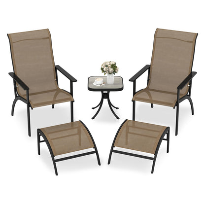 5-Delige Balkonmeubelset – Tuinmeubilair – Balkonset – Terrasmeubilair – Tuinset – Met 2 Stoelen, 2 Voetenbankjes en Tafel – Ergonomisch Comfort – Ruimtebesparend Design – Kleur Coffee