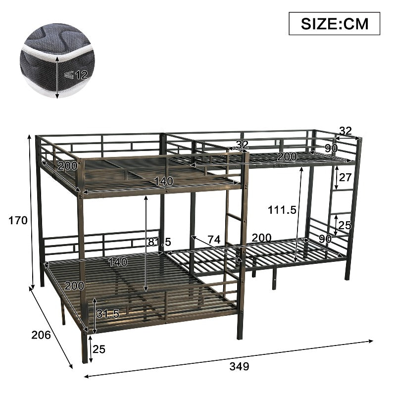 Stalen Stapelbed – Hoogslaper – Twee-onder-een-kap Bed – Bunkbed – Tienerbed – Ruimtebesparend – Stevig Lattenbodem – 90x200 & 140x200 cm