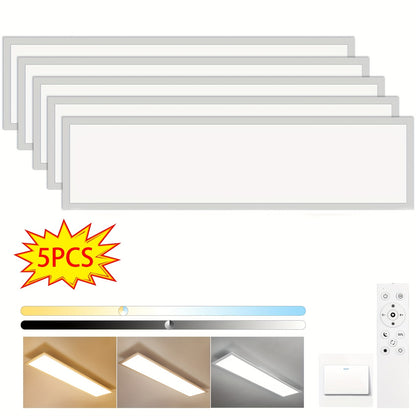 Moderne Dimbare LED Plafondlamp – LED Paneellamp – Plafondverlichting – LED Lamp – Dimbare Lamp – Set van 5 – 100 cm X 25 cm – Instelbare Kleurtemperatuur 3000K-6500K – Memory Functie – Afstandsbediening – Ultra Dun 3 cm – 30 Watt