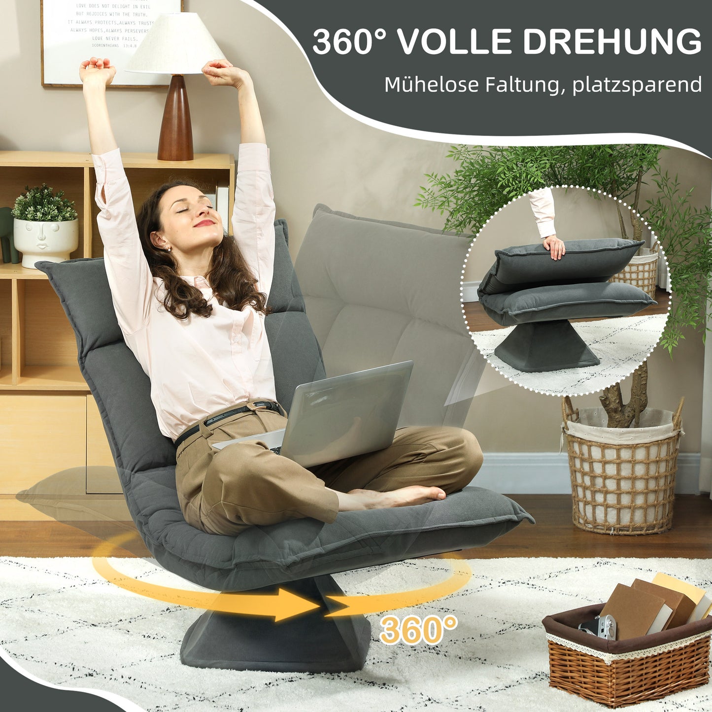 Draaifauteuil – Relaxfauteuil – Stoel – Loungefauteuil – Fauteuil – Donkergrijs – 5-standen Verstelbare Rugleuning – 360° Draaibaar