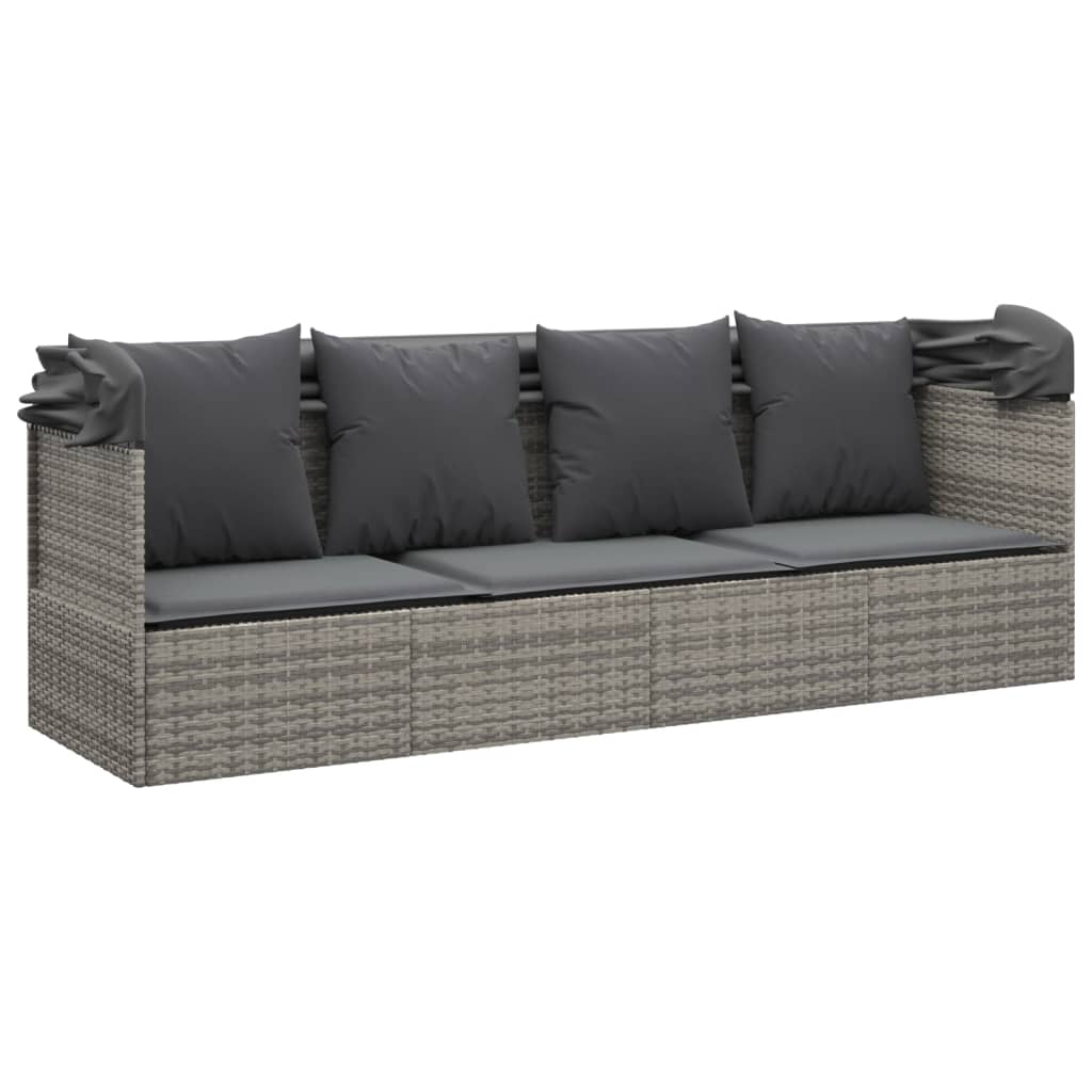 Loungebed – Loungesofa – Ligbed – Buitenbed – Poly Rattan – Verstelbare Zonwering – Stevig Stalen Frame