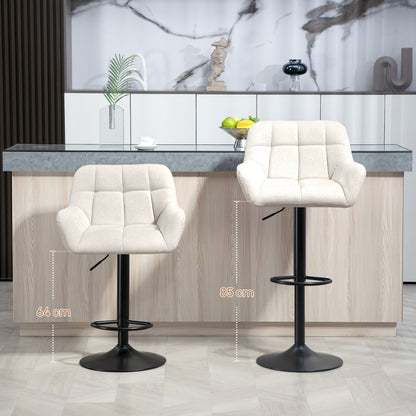 Barkrukken – Barstoelen – Krukken – Zitstoelen – Set van 2 – Verstelbare Zithoogte – Kunstleer Linnenlook Crème Zwart
