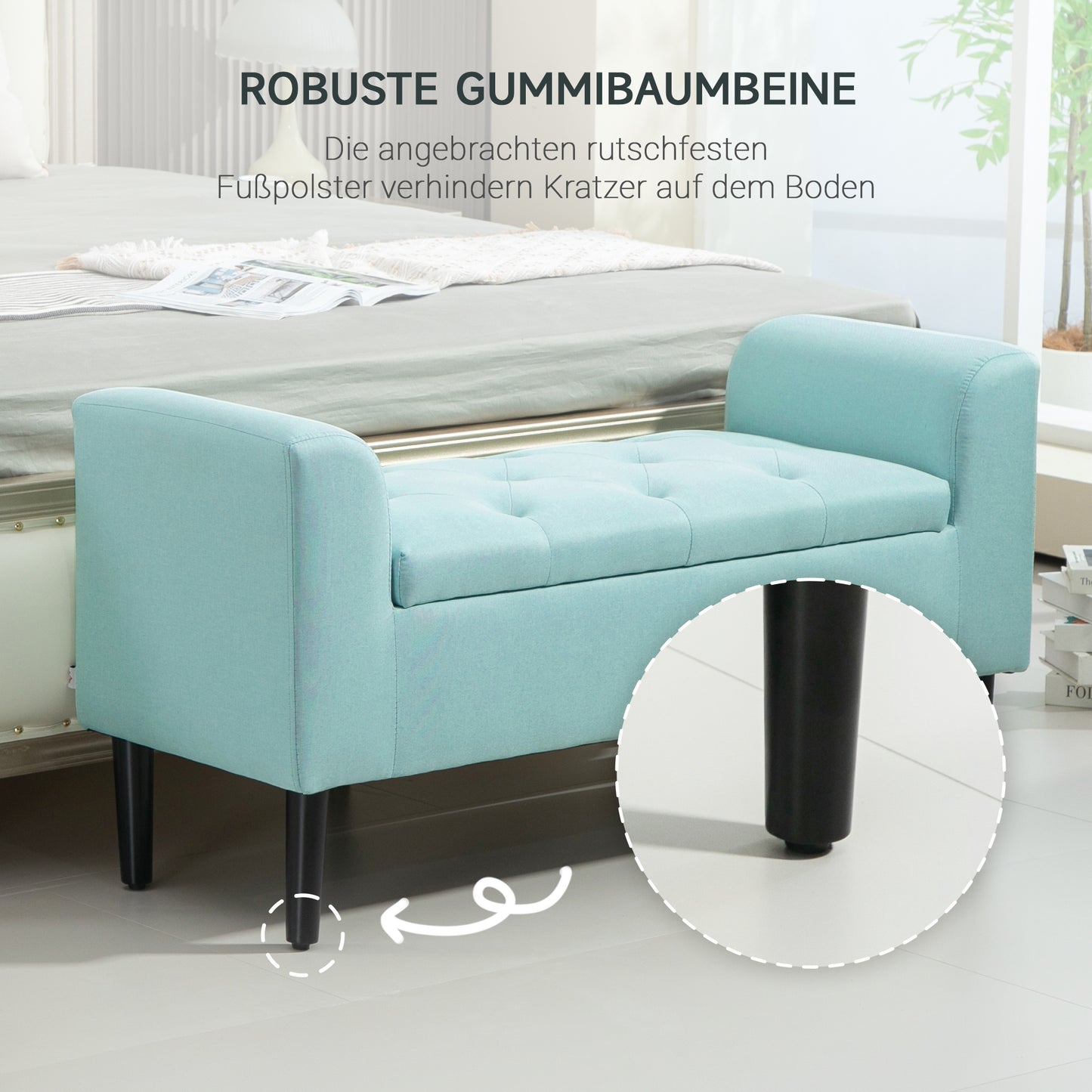 Opbergbank – Opbergbankje – Zitbank Met Opbergruimte – Halbank – Opbergkist – Rubbenhout Frame – Linnen Look Bekleding – 116x44x58 cm – Draagvermogen 130 kg