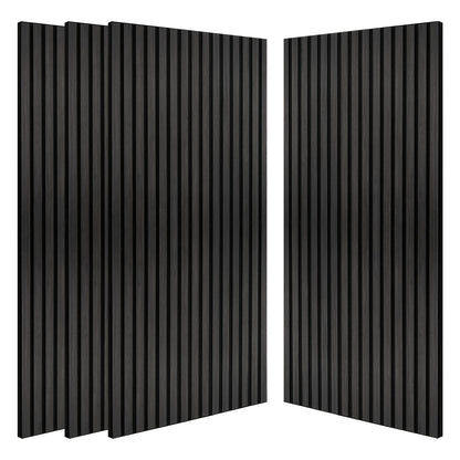 4pcs EUNEWR Black Wood Wall Panels, 47, 5.08cm x 23, 157.48cm - Sound Absorbing, Diffusion Panels for Home Office & Cinema, PVC Material, 20kg/m²-25kg/m² Density, Easy Installation with Adhesive Strips, Soundproof Wall Pane