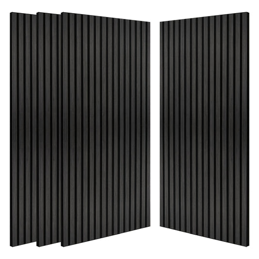 4pcs EUNEWR Black Wood Wall Panels, 47, 5.08cm x 23, 157.48cm - Sound Absorbing, Diffusion Panels for Home Office & Cinema, PVC Material, 20kg/m²-25kg/m² Density, Easy Installation with Adhesive Strips, Soundproof Wall Pane