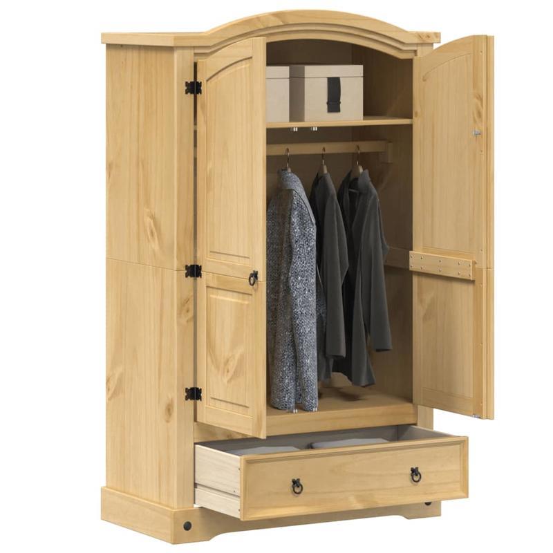 Kledingkast – Garderobekast – Linnenkast – Kledingopberger – Dressoirkast – Massief Dennenhout – Vrijstaand Ontwerp – 101x52x170 cm – Met Deuren, Lades en Haken – Duurzaam Bruin