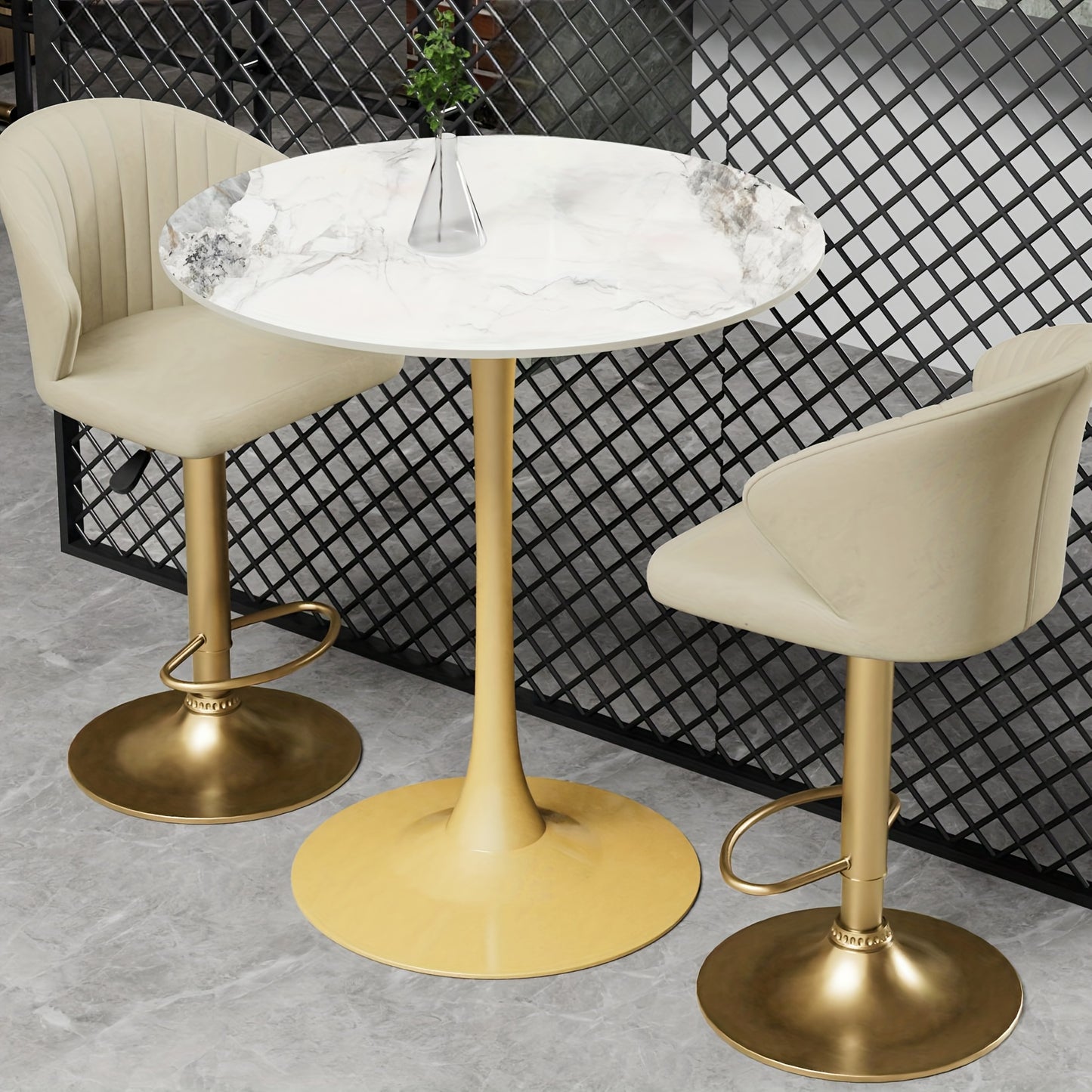 bistrotafel – bartafel – hoge tafel – rond tafel – koffietafel – ronde bartafel 100 cm hoog – marmeren tafelblad – stevige metalen voet zwart