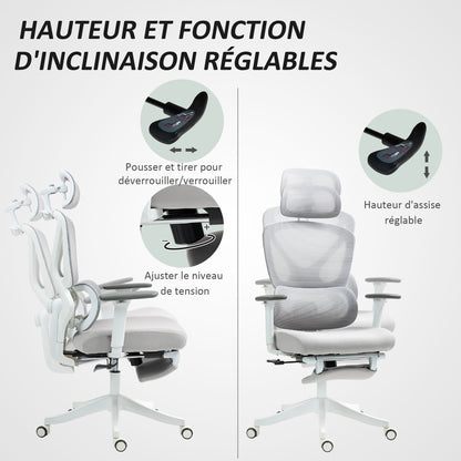 HOMCOM Office Chair Desk Chair - Adjustable Height, Reclining Backrest, 3D Armrests, Rotating Headrest, Adjustable Lumbar Support, Mesh Fabric Office Seat, 71x70x119cm, Black