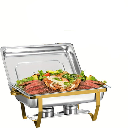 Chafing Dish Set – Warmhoudbak – Buffetpan – Inductiebak – Serveringspan – 2 Stuks Goud – RVS Voedselveilig – 9 Liter Per Schaal – Geen Stroom Nodig