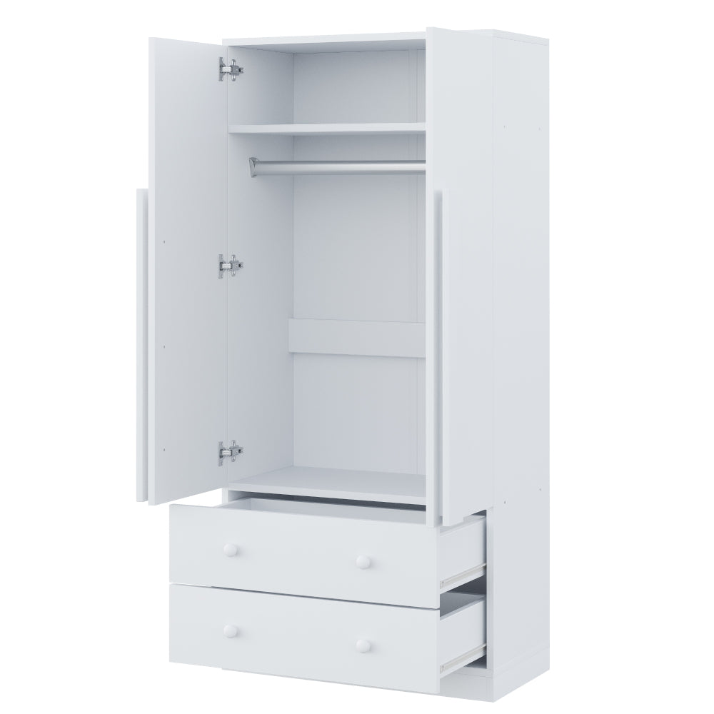 Kledingkast – Garderobekast – Opbergkast – Draaideurkast – Slaapkamerkast – Wit – Met Lades – Metaal – 70x40x170 cm – Eigentijds Design
