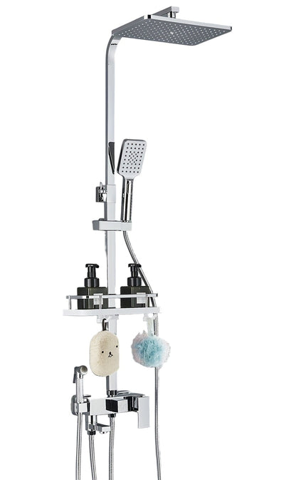 Regendouchesysteem – Douchekraan – Doucheset – Wanddouche – Handdouche – 4-in-1 Functie – Verstelbare Glijstang – Chrome Afwerking – Ingebouwd Opbergrek
