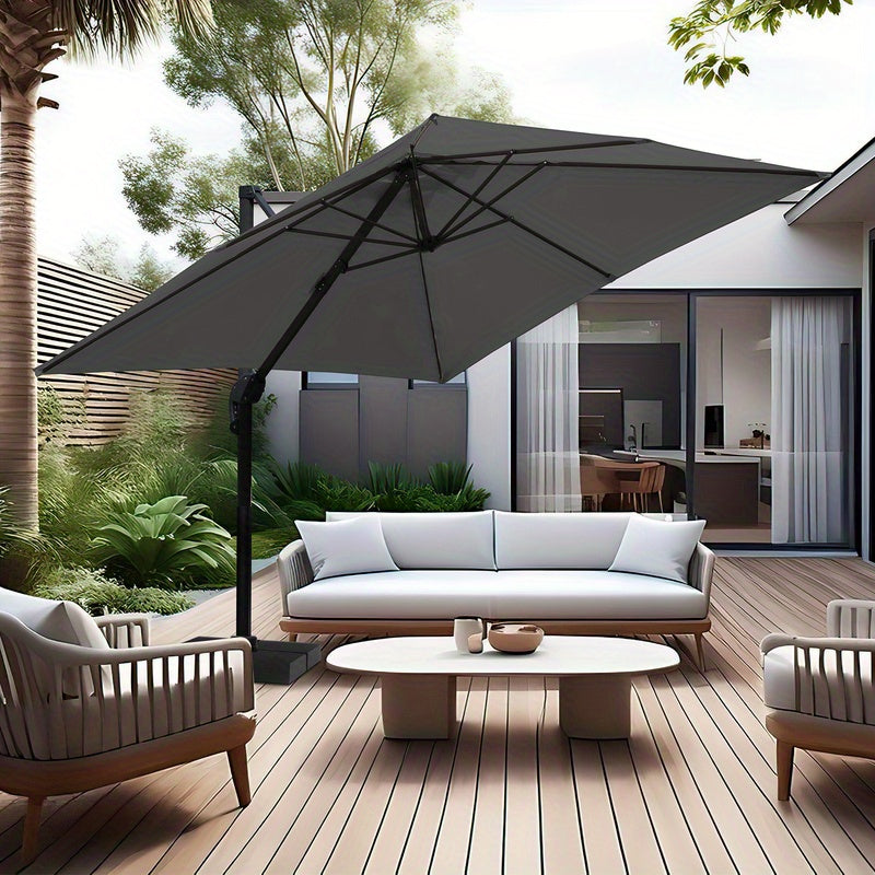 Parasol with 330cm Solar aluminium 330cm Terrace umbrella Square with stand Cantilever parasol Crank Patio umbrella Grey/Red/Beige/Green Market umbrella with crank swivelling Aluminium struts 360° degrees Sunshade Garden umb
