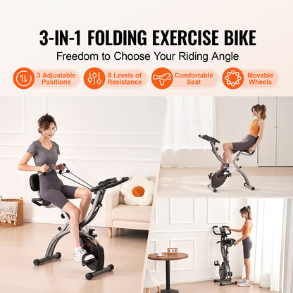 3-in-1 Hometrainer – Opvouwbare Fiets – Fitnessfiets – Binnenfiets – Spinningfiets – Oranje Zwart – Instelbare Magnetische Weerstand – Stabiel Stalen Frame