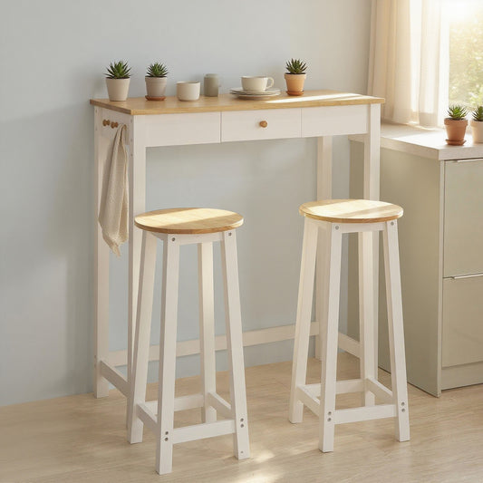 Bartafelset – Barkrukken Set – Statafel – Keukentafel – Eettafel – Modern Design – Compact Met Lade En Houtlook