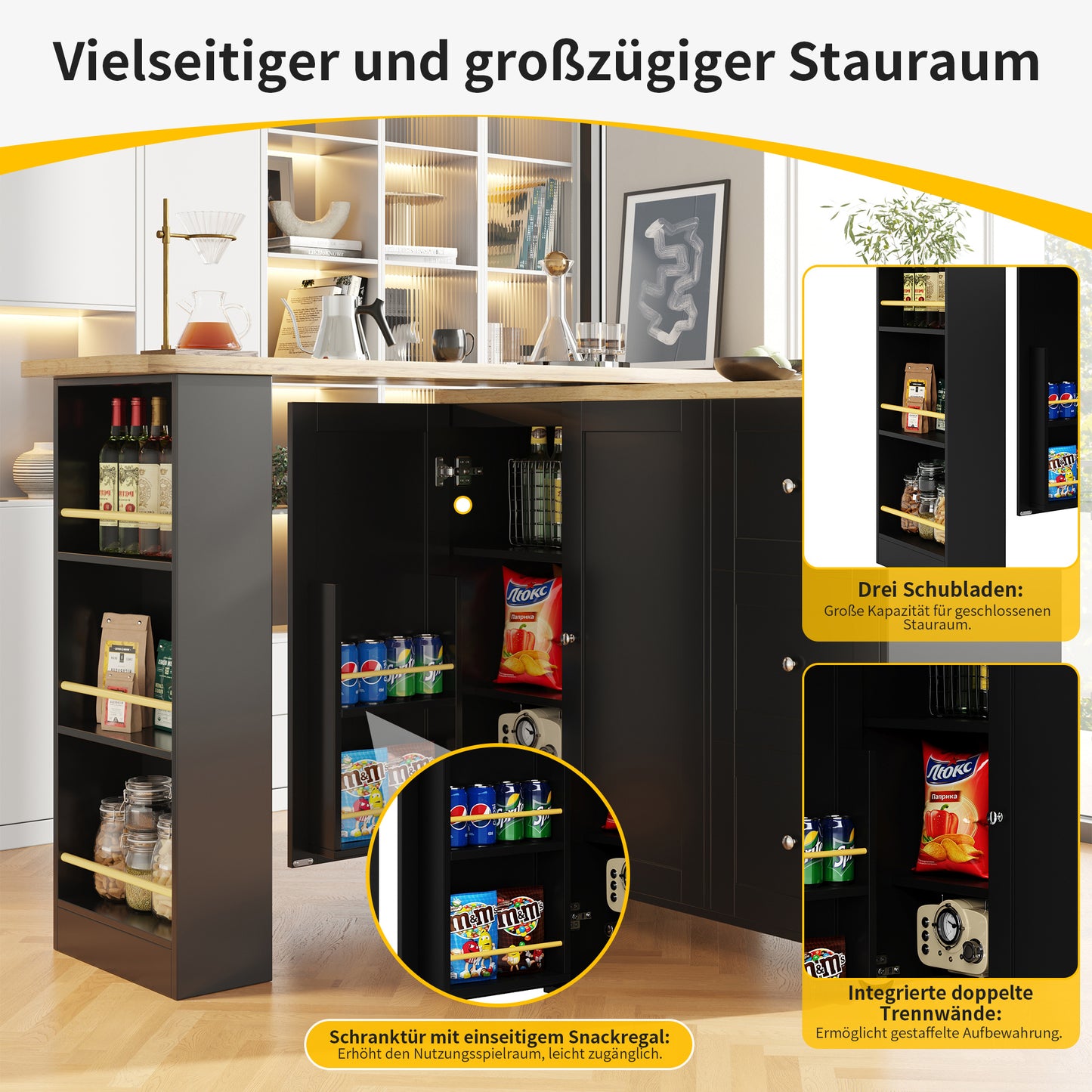 Dressoir – Opbergkast – Ladekast – Keukenkast – Wandkast – 360° Draaibaar – Verstelbare Lengte 135-203 cm