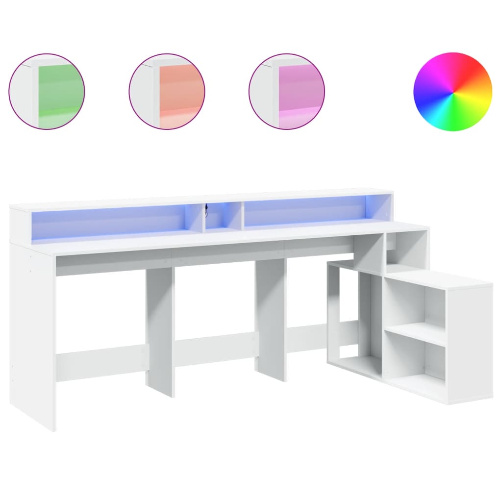 Bureau – Werkplektafel – Computertafel – Laptoptafel – Schrijftafel – Wit – RGB LED-verlichting – Vochtbestendig Hout