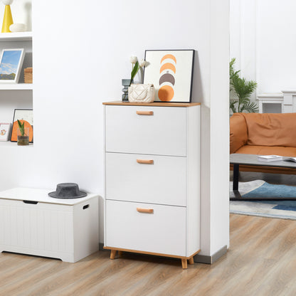 Schoenenkast – Schoenopberger – Schoenenrek – Schoenenkastje – Wit – Scandinavisch Design – 3 Kleppen Met Verstelbare Vakindeling – Compact 70x23,5x122 cm