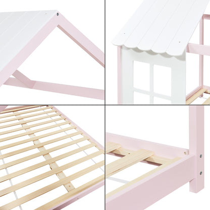 Kinderbed – Huisjesbed – Kinderbedden – Eenpersoonsbed – Speelbed – Massief Hout – Semi-Open Ontwerp – 140x200 cm – Wit