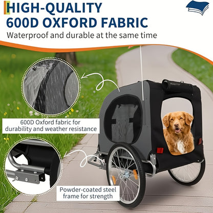 Hondenfietskar – Pet Bike Trailer – Fietsmand Honden – Huisdieren Fietsdrager – Kleine & Middelgrote Hond – Lichtgewicht Metalen Frame – Ventilerend Met Veiligheidsharnas – Donkergrijs