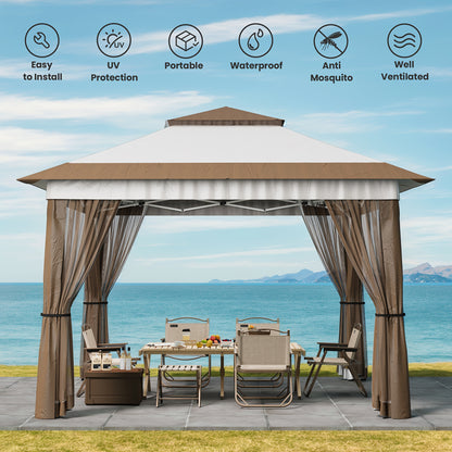 Pop-up Partytent – Tuin Tent – Marktkraam Tent – Buiten Tent – Gazebo – Verstelbare Hoogte – Waterdicht Met Muskietennet – Beige