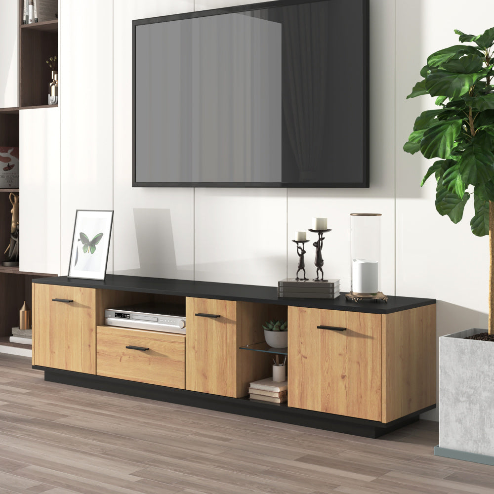 TV-meubel – Tv-kast – Mediameubel – Tv-dressoir – Tv-meubel naturel – 3 Deuren & 1 Lade – Stevige Constructie & Eenvoudige Montage
