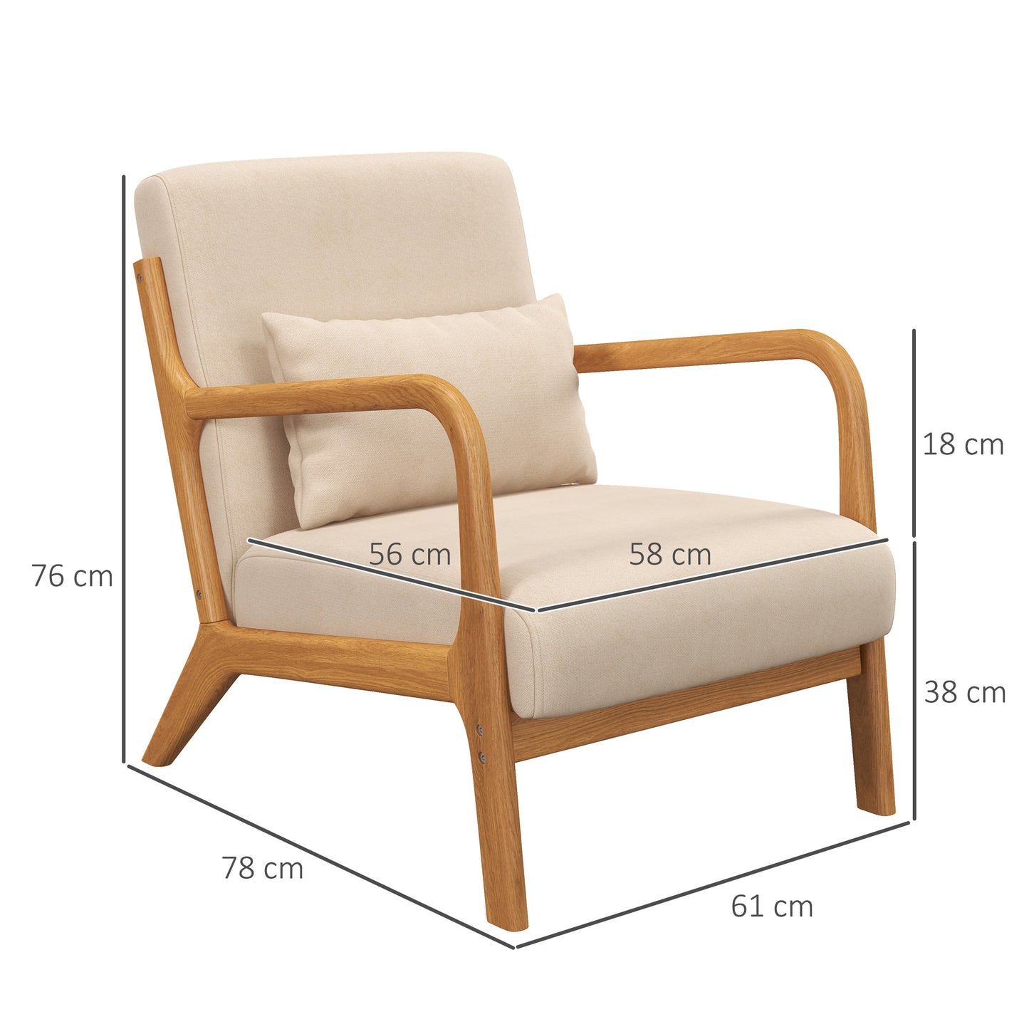 Loungestoel – Fauteuil – Relaxstoel – Woonkamerstoel – Veloursstoel – Houten Frame – Diepe Zitting – Beige Velvet