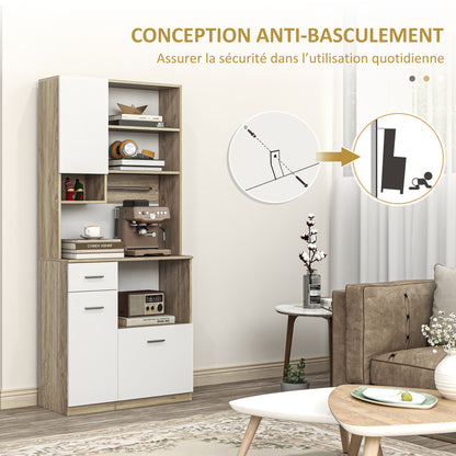 Keukenkast – Buffetkast – Opbergkast – Dressoir – Keukenbuffet – Modern Design – Verstelbare Planken – Kabelbeheer – 80x35x180 cm – Houtnerf Wit