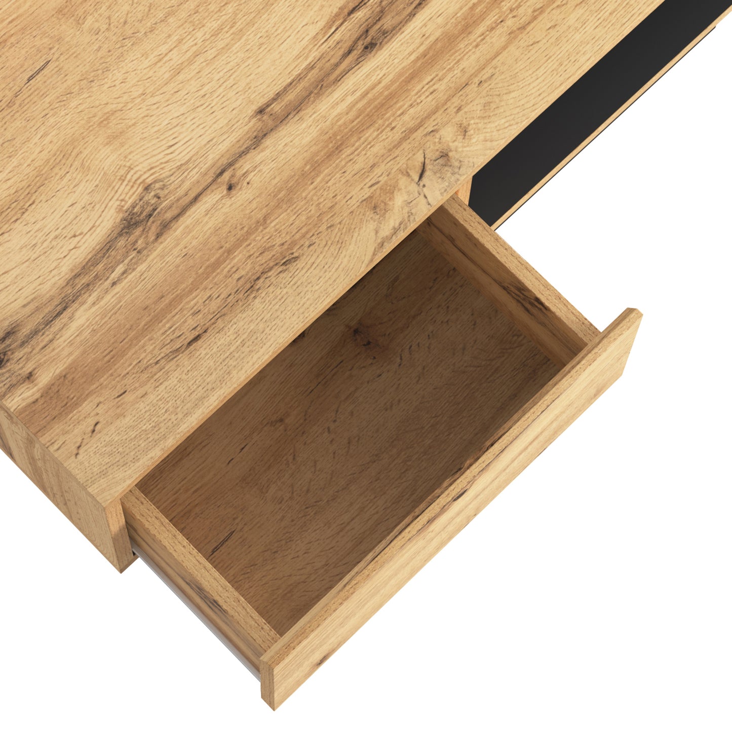 Salontafel – Woonkamertafel – Sofa Tafel – Bijzettafel – Opbergtafel – Eikenlook Melamine – Dubbelzijdige Opbergruimte & Handvatloze Lade – 100x60x47 cm