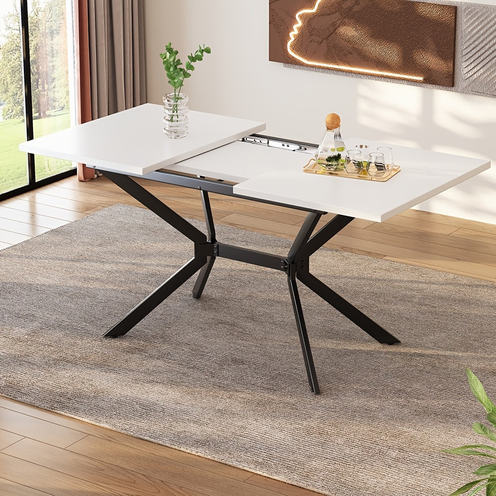 Uitklapbare Eettafel – Uitschuifbare Tafel – Klaptafel – Uitbreidbare Eettafel – Witte Eettafel – Zwarte Metalen Poten – Geschikt Voor 4-6 Personen