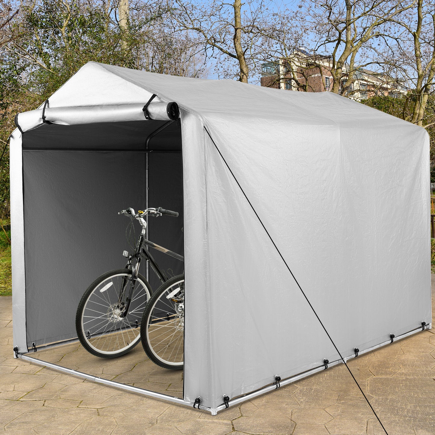 Opslagtent – Opbergschuur – Garagetent – Schuurtent – Carport – Gegalvaniseerd Stalen Frame – Water- en UV-bestendige PE Hoes – 218x160x164 cm – Oprolbare Deur met Dubbele Rits