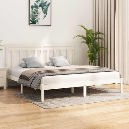 Modern Bianco White Bed Frame - Heavy-Duty Hardwood Platform Bed with Easy Assembly, Queen Size (200x200cm), Minimalist Design for Contemporary & Scandinavian Bedrooms - Durable Wooden Furniture, Sleek Wooden Construction
