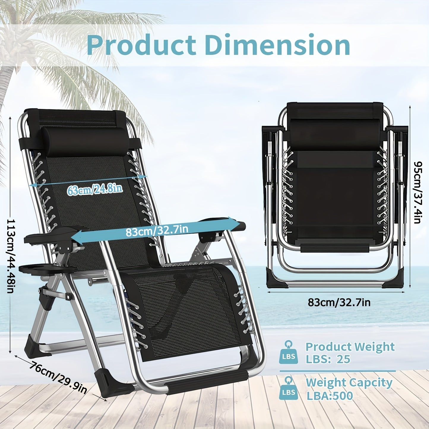Zero Gravity Stoel – Tuinstoel – Ligstoel – Relaxstoel – Lounge Stoel – Extra Breed 83 cm – Draagvermogen 180 kg