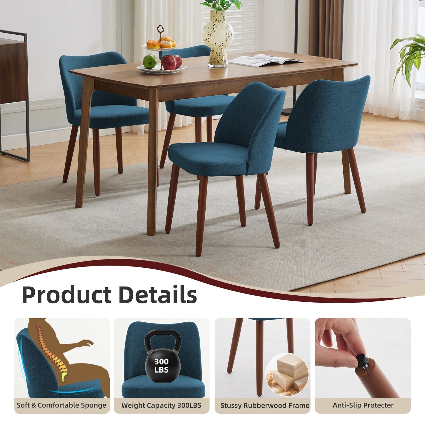 Set of 2 Upholstered Dining Chairs with Wood Legs | Wing Backrest, Thick Cushions, Leveling Feet, Rustic Style, Hardwood Material, Mixed Color for Dining and Living Room