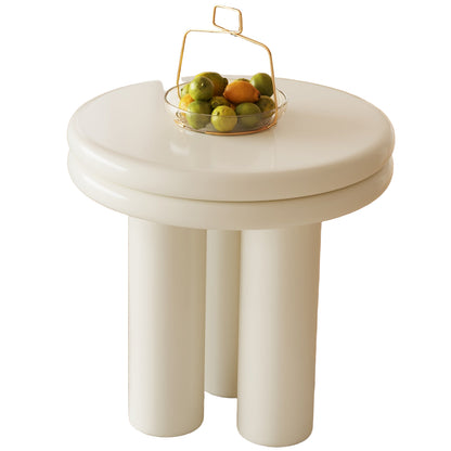 Bijzettafel – Sofa Tafel – Sidetable – Nachtkastje – Salontafel – Massief Hout – Compact Rond Design – Roomwit Afwerking – Minimalistisch – Stevig
