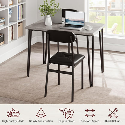 3pcs Compact Dining Table Set for 2 with Upholstered Chairs - Space-Saving Square Kitchen Table & Chairs Suitable for Small Spaces, Apartment, Studio - Modern Metal Furniture (Easy Assembly)