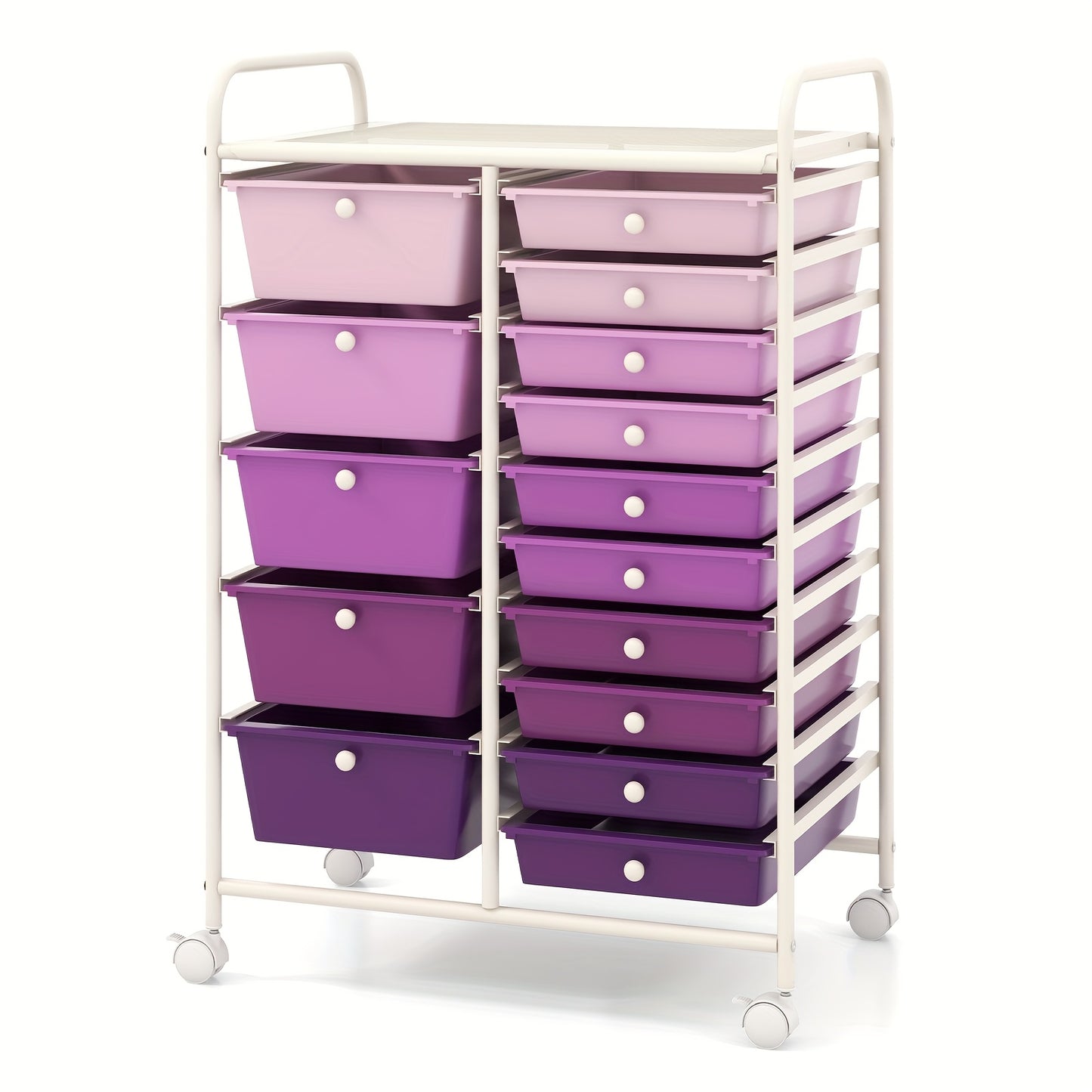 Opberkkastje – Opbergwagen – Ladenkast – Rolcontainer – Organizer – Paars – 12 Laden In 2 Maten – Stevig Metalen Frame & 360° Zwenkwieltjes