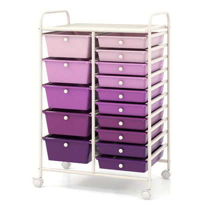 Opberkkastje – Opbergwagen – Ladenkast – Rolcontainer – Organizer – Paars – 12 Laden In 2 Maten – Stevig Metalen Frame & 360° Zwenkwieltjes