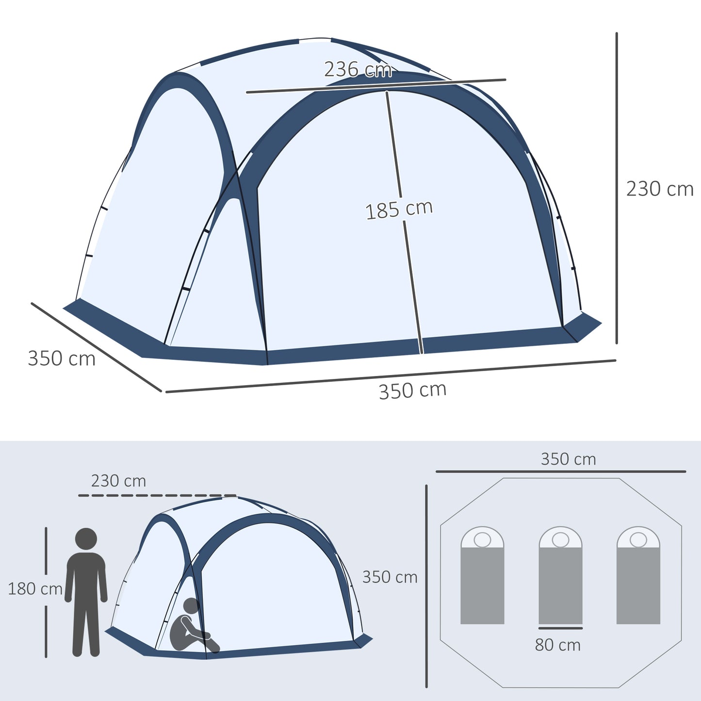 Gezinstent – Campingtent – Familie Tent – Bivak Tent – Outdoor Shelter – Ruime Dome Tent voor 6-8 Personen – 4 Ritssluitingen Met Ventilatie