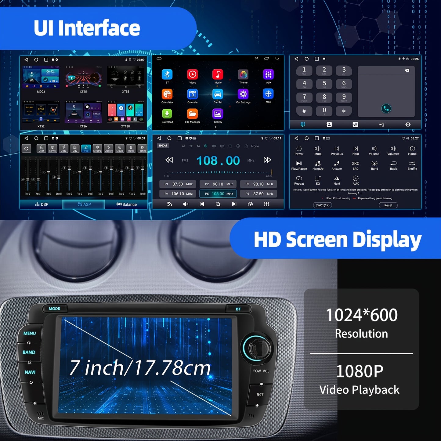 ESSGOO 2+64G Auto Radio Android 14 Car Stereo Multimedia Player 2 DIN Fit 7 Inch/17.78cm For Seat Ibiza MK4/6J 2009-2013 With Wireless Carplayer, Android Auto, WiFi FM RDS Radio USB SWC Mirror Link with Microphone