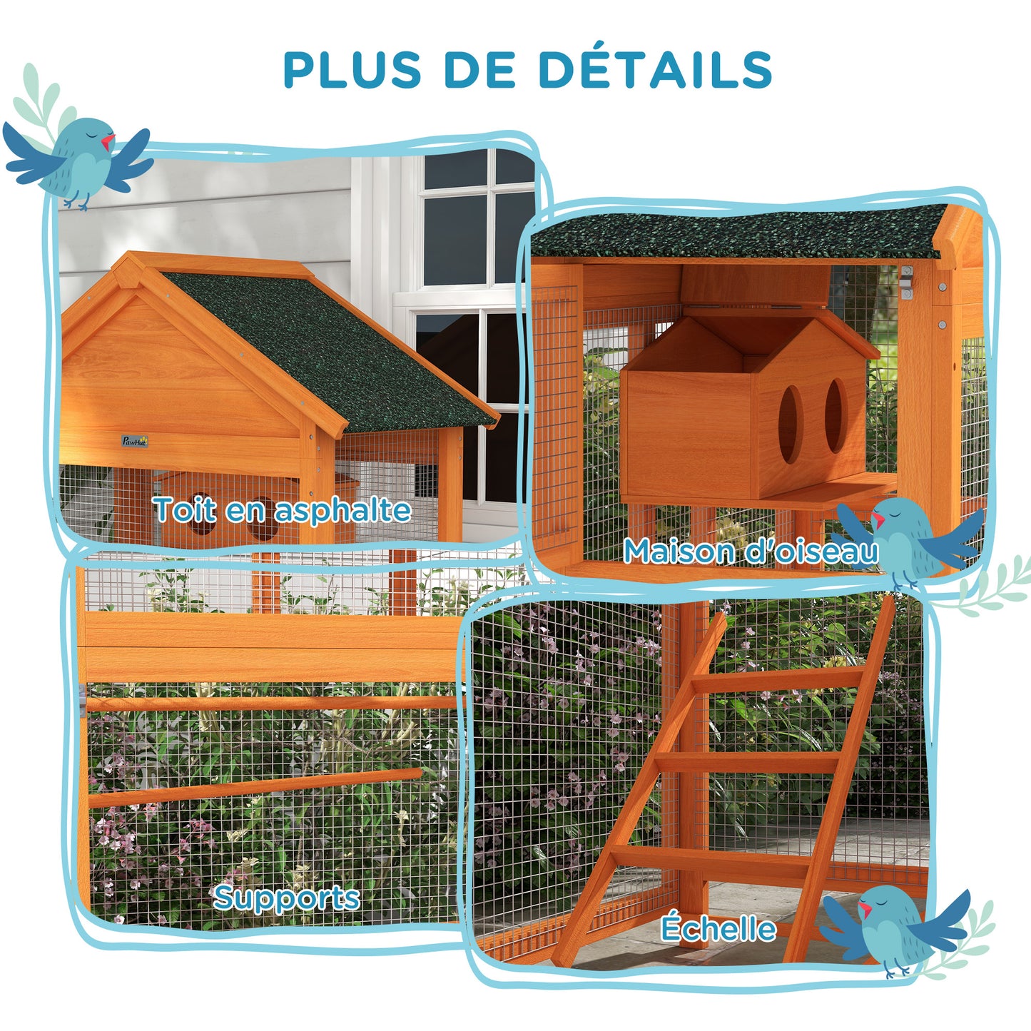 Vogelkooi – Vogelkooi Hout – Papegaaienkooi – Buitenkooi – Parkietenkooi – Ruim Formaat 92x52x171 cm – Waterdicht Asfalt Dak – Oranje