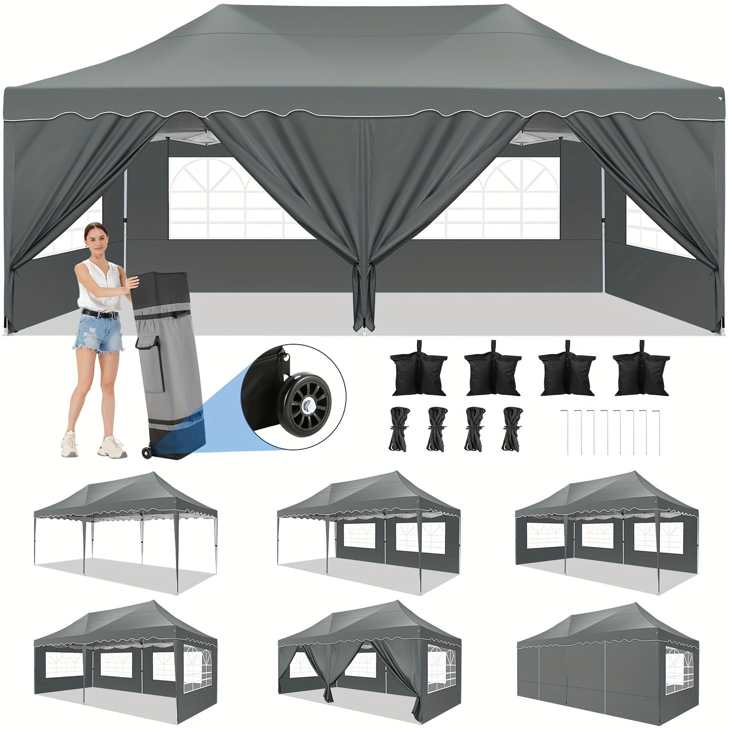 Partytent – Paviljoen – Tuintent – Feesttent – Pop-up Tent – 3x6 Meter – Waterdicht Met 6 Zijwanden – Draagtas Met Wieltjes