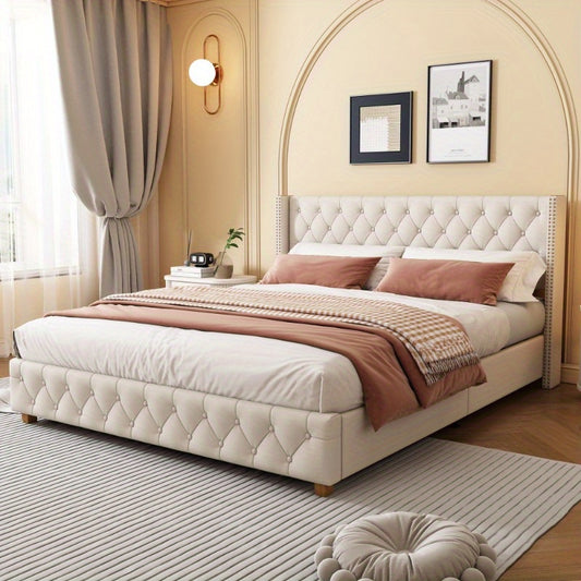 Polsterbed – Bedframe – Slaapbed – Bed – Ledikant – Metalen Frame – 160x200 cm – Linnen Bekleding met Knopen