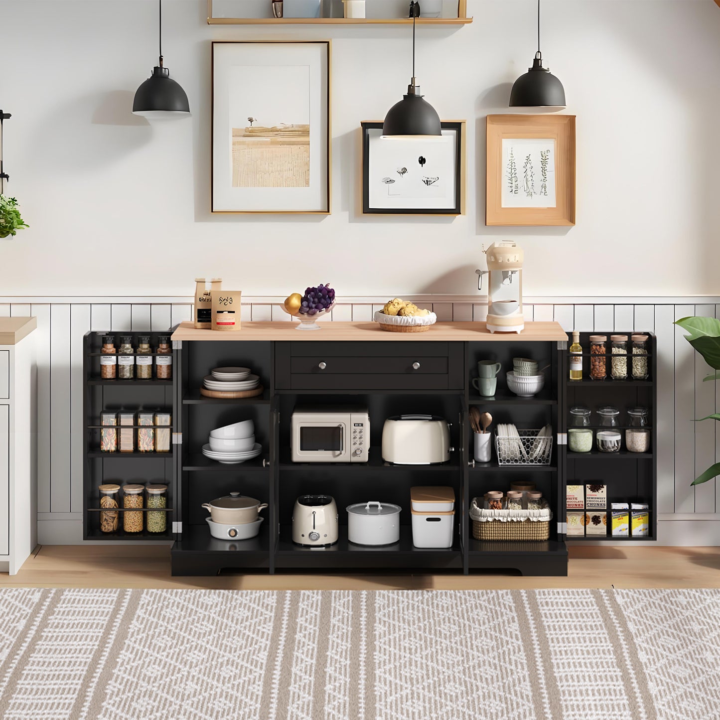 Buffetkast – Dressoir – Opbergkast – Serveerkast – Keukenkast – Modern Design – 138 CM Breed – Verstelbare Planken – Kantelbeveiliging – Zwart